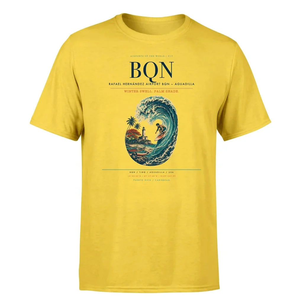 Rafael Hernández Airport (BQN) T-Shirt single-side front print in Yellow | rafael-hernández-airport-bqn-double-side-t-shirt