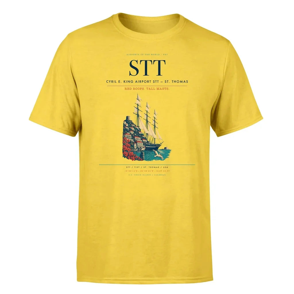 Cyril E. King Airport (STT) T-Shirt single-side front print in Yellow | cyril-e-king-airport-stt-double-side-t-shirt