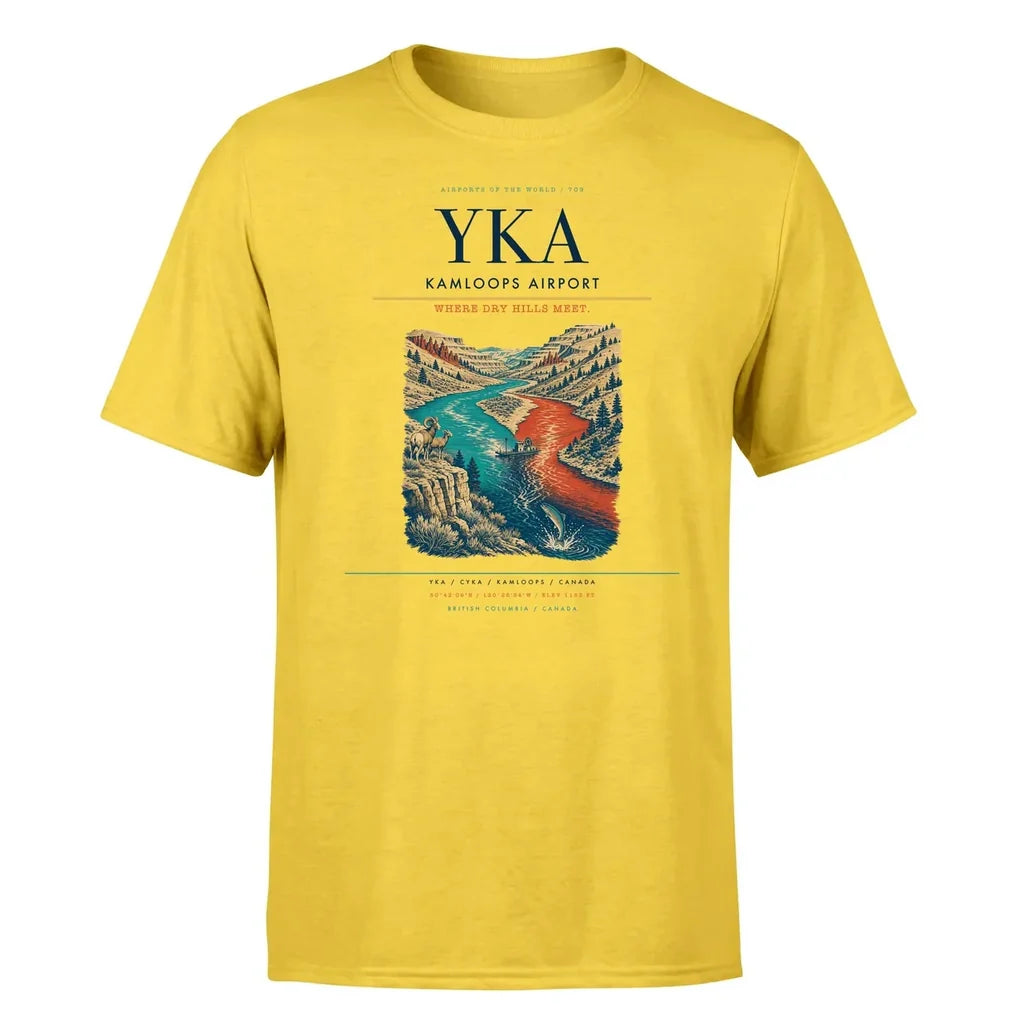 Kamloops Airport (YKA) T-Shirt single-side front print in Yellow | kamloops-airport-yka-double-side-t-shirt
