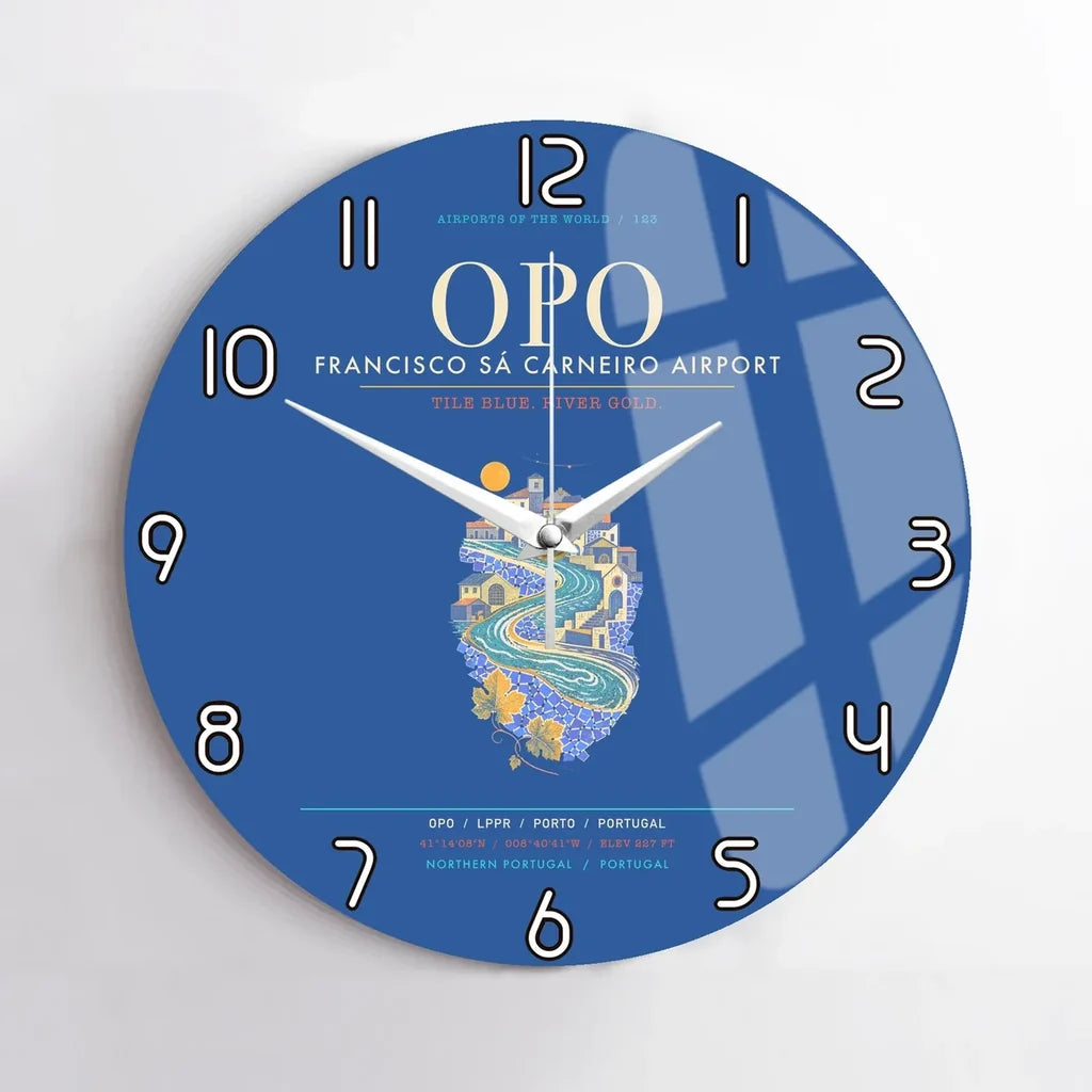 Porto Francisco Sa Carneiro Airport OPO - Douro Azulejo Current Wall-Clock No-Frame - Blue