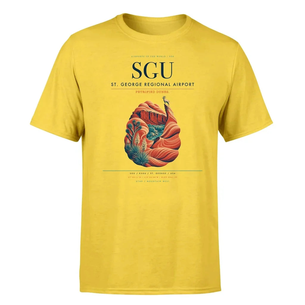 St. George Regional Airport (SGU) T-Shirt single-side front print in Yellow | st-george-regional-airport-sgu-double-side-t-shirt