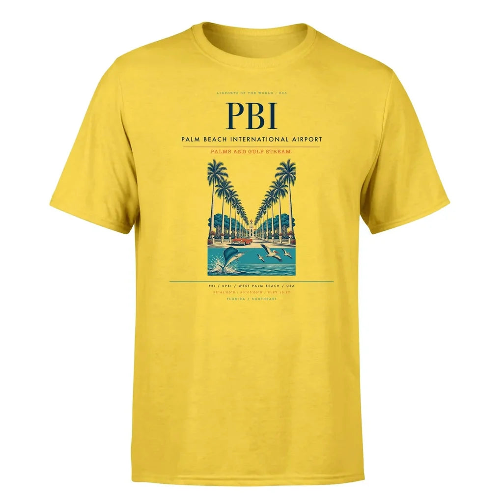 Palm Beach International Airport (PBI) T-Shirt single-side front print in Yellow | palm-beach-international-airport-pbi-double-side-t-shirt