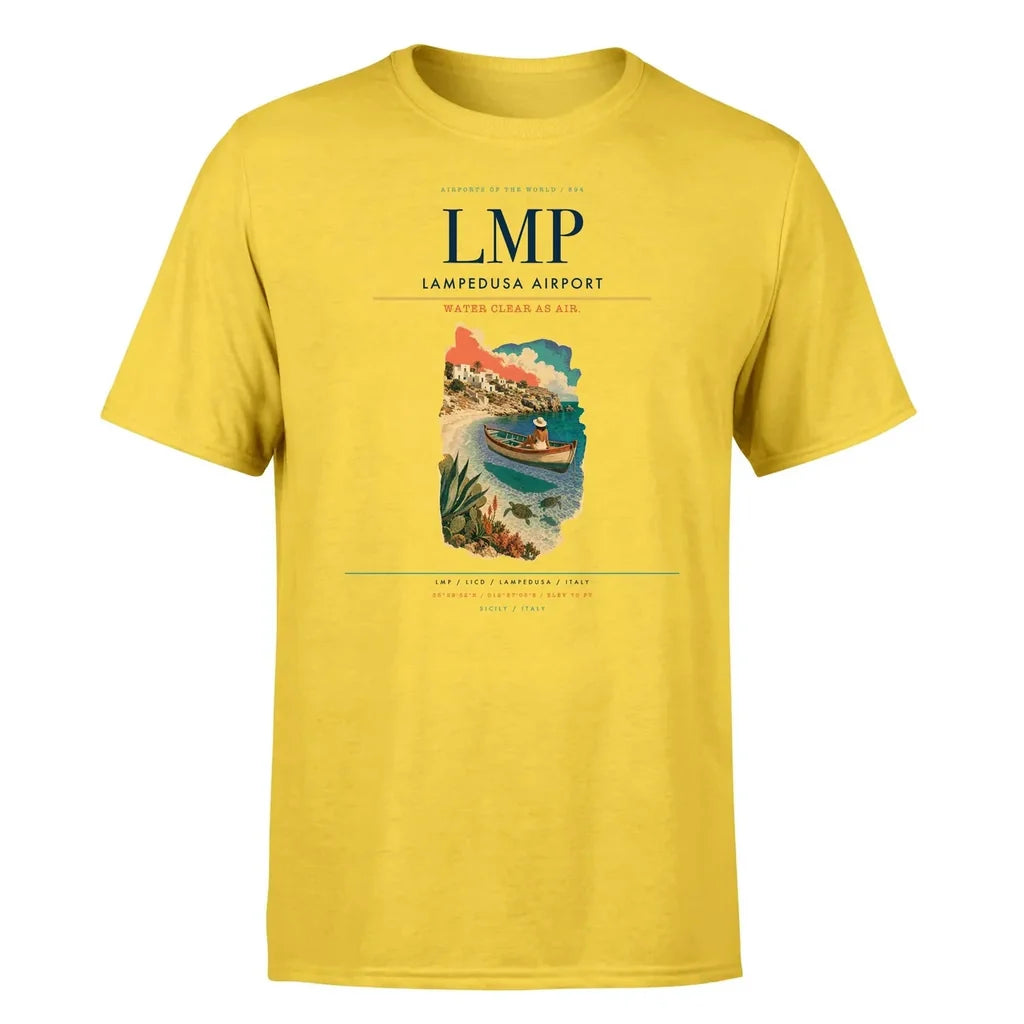 Lampedusa Airport (LMP) T-Shirt single-side front print in Yellow | lampedusa-airport-lmp-double-side-t-shirt