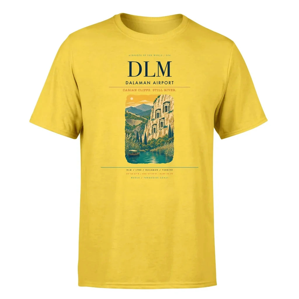 Dalaman Airport (DLM) T-Shirt single-side front print in Yellow | dalaman-airport-dlm-double-side-t-shirt