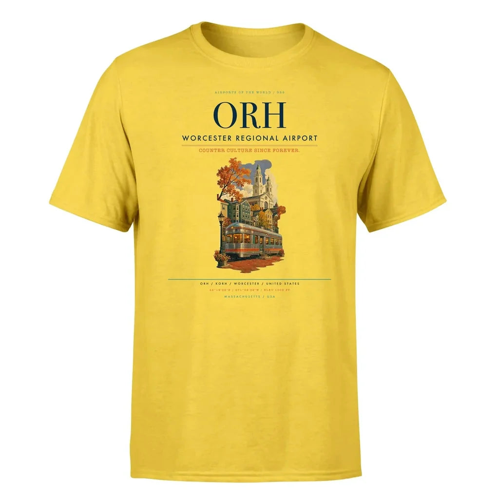 Worcester Regional Airport (ORH) T-Shirt single-side front print in Yellow | worcester-regional-airport-orh-double-side-t-shirt
