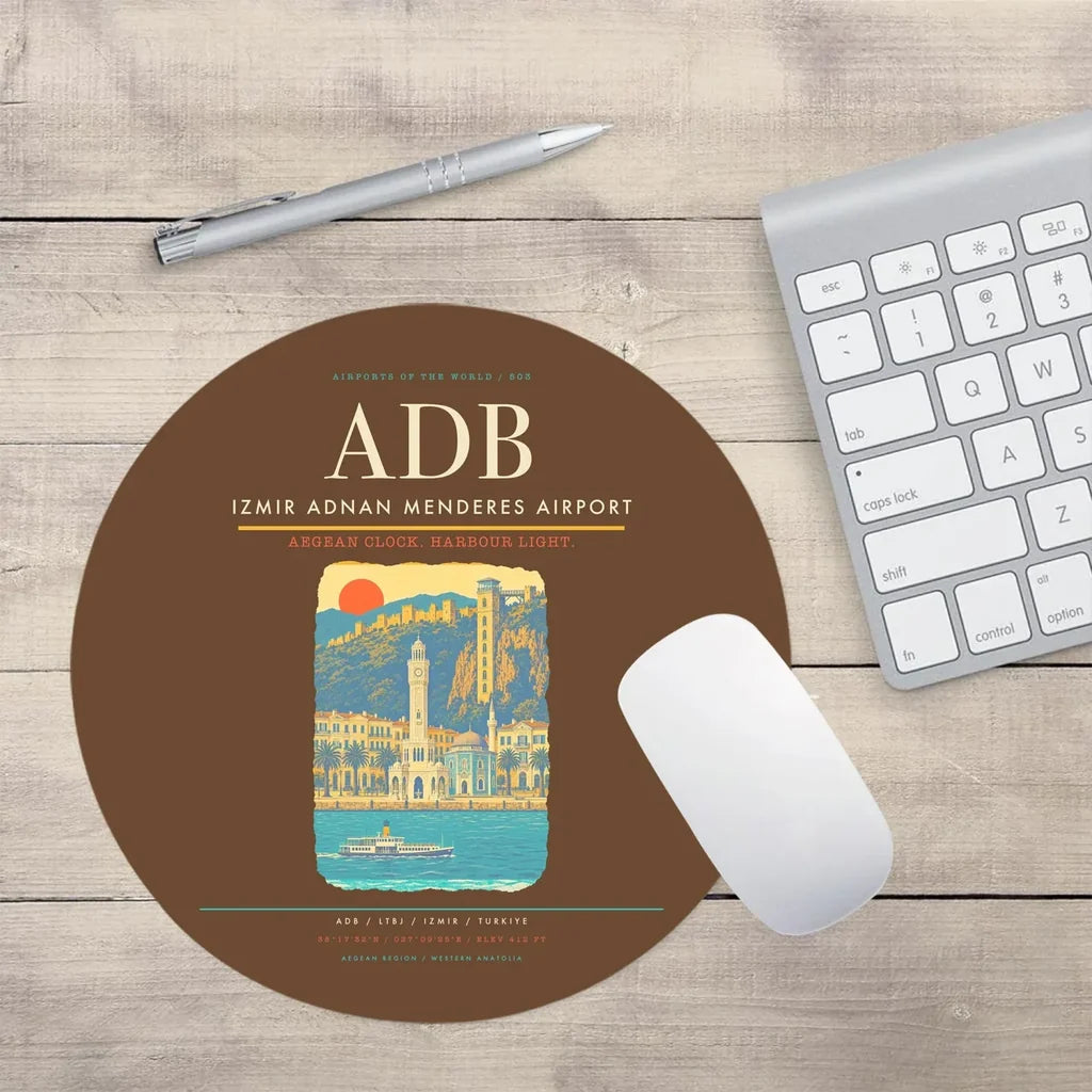 Izmir Adnan Menderes Airport ADB Mouse-Pad Round - Brown