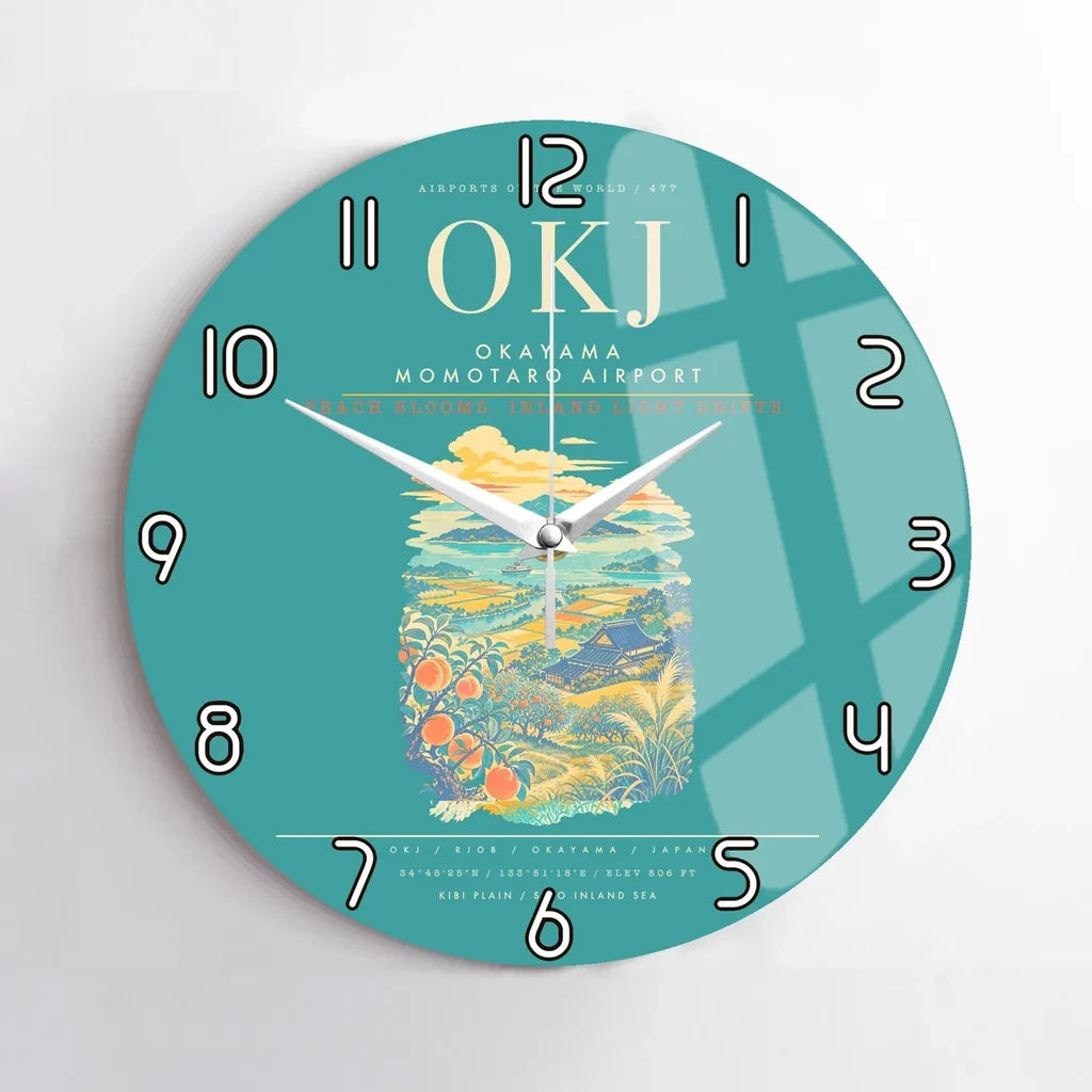 Okayama Momotaro Airport OKJ Wall-Clock No-Frame - Turquoise