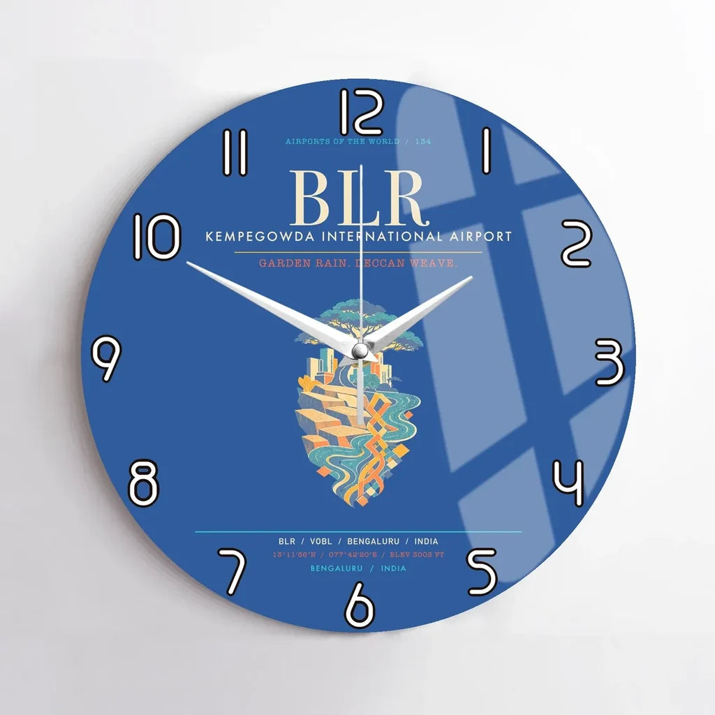Kempegowda International Airport Bengaluru BLR - Deccan Garden Silk Loom Wall-Clock No-Frame - Blue