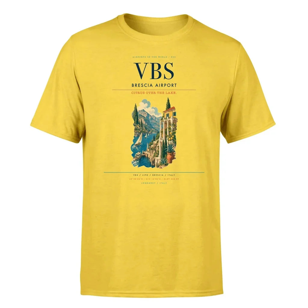 Brescia Airport (VBS) T-Shirt single-side front print in Yellow | brescia-airport-vbs-double-side-t-shirt