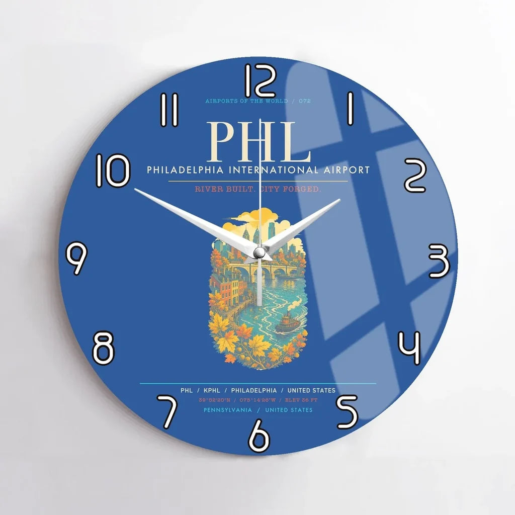 Philadelphia International Airport PHL Wall-Clock No-Frame - Blue