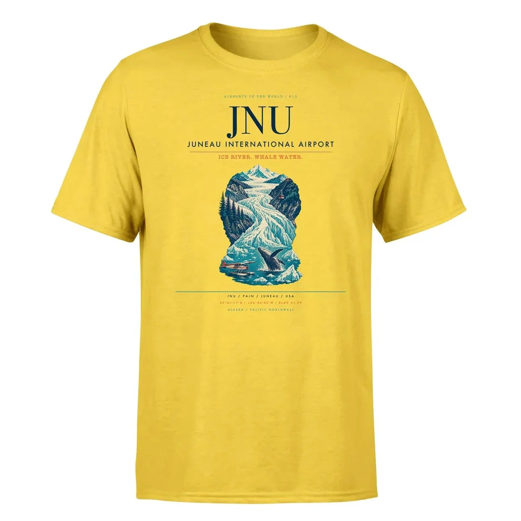 Juneau International Airport (JNU) T-Shirt single-side front print in Yellow | juneau-international-airport-jnu-double-side-t-shirt