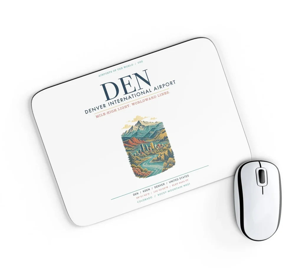 Denver International Airport (DEN) design on white rectangle mouse pad