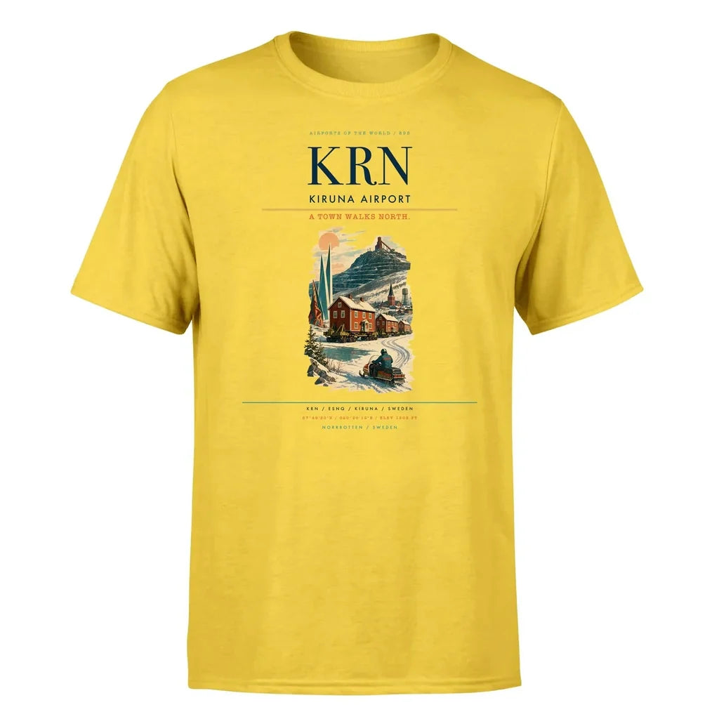 Kiruna Airport (KRN) T-Shirt single-side front print in Yellow | kiruna-airport-krn-double-side-t-shirt