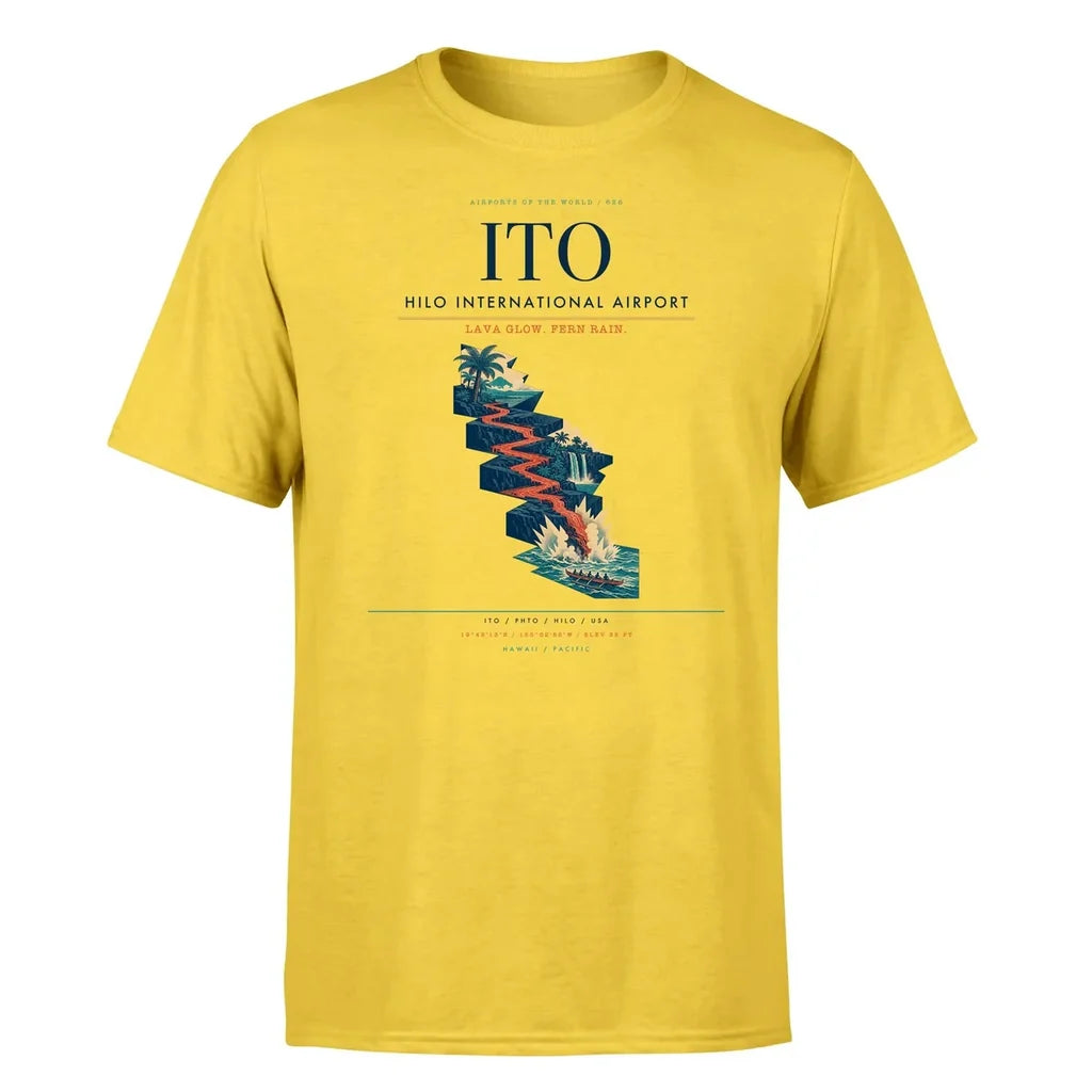 Hilo International Airport (ITO) T-Shirt single-side front print in Yellow | hilo-international-airport-ito-double-side-t-shirt
