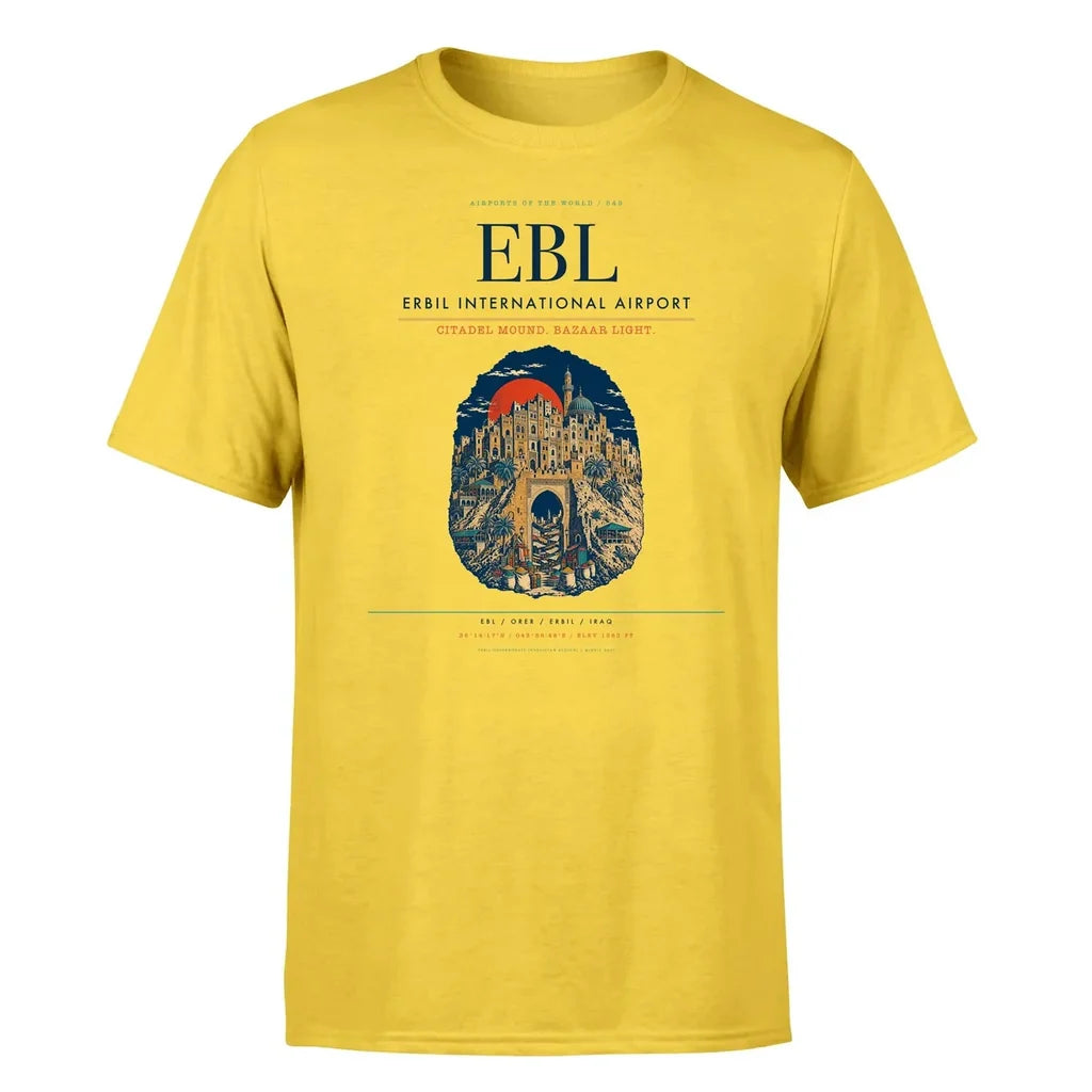 Erbil International Airport (EBL) T-Shirt single-side front print in Yellow | erbil-international-airport-ebl-double-side-t-shirt