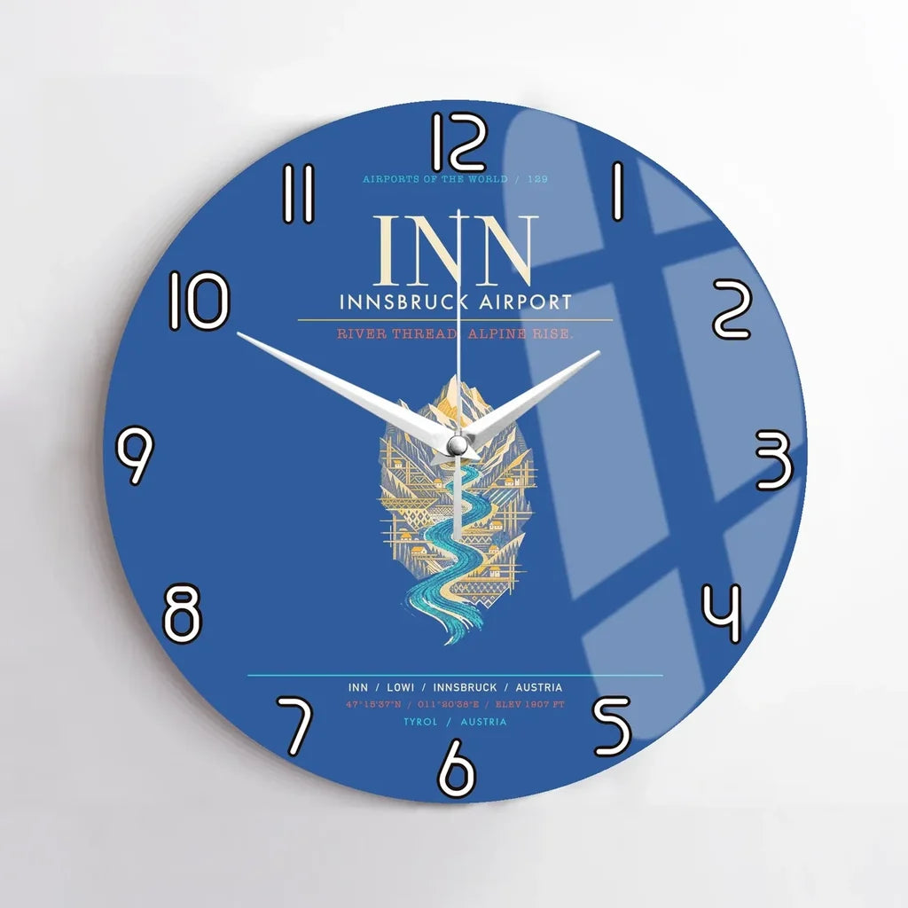 Innsbruck Airport INN - Inn Valley Alpine Weave Wall-Clock No-Frame - Blue