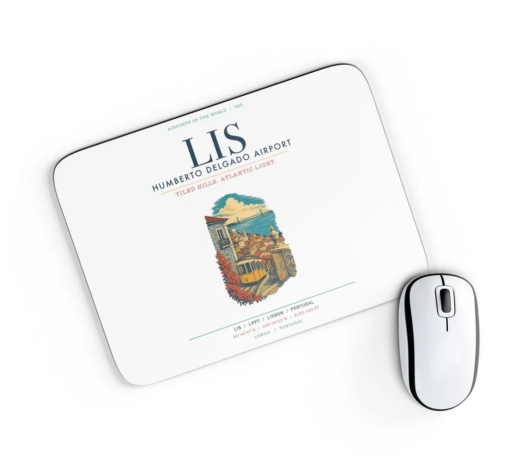 Lisbon Humberto Delgado Airport (LIS) design on white rectangle mouse pad