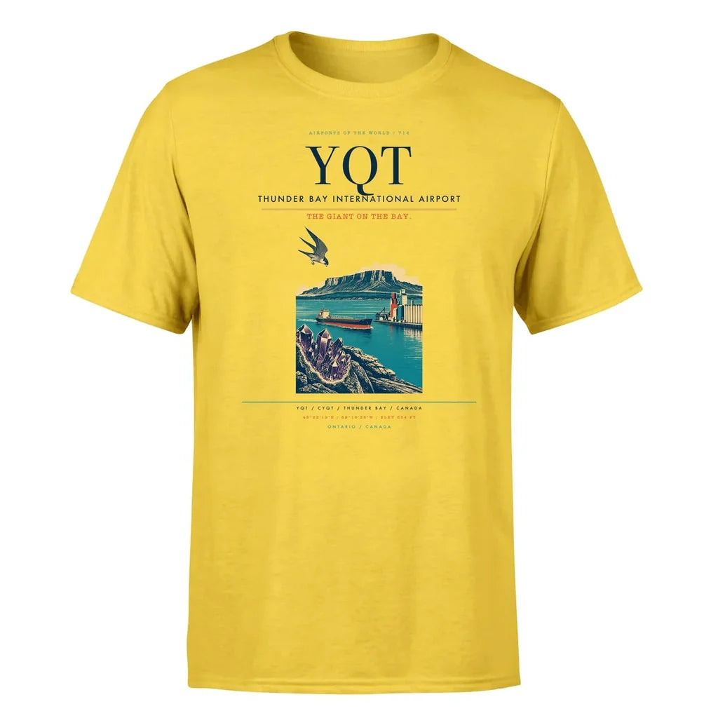 Thunder Bay International Airport (YQT) T-Shirt single-side front print in Yellow | thunder-bay-international-airport-yqt-double-side-t-shirt