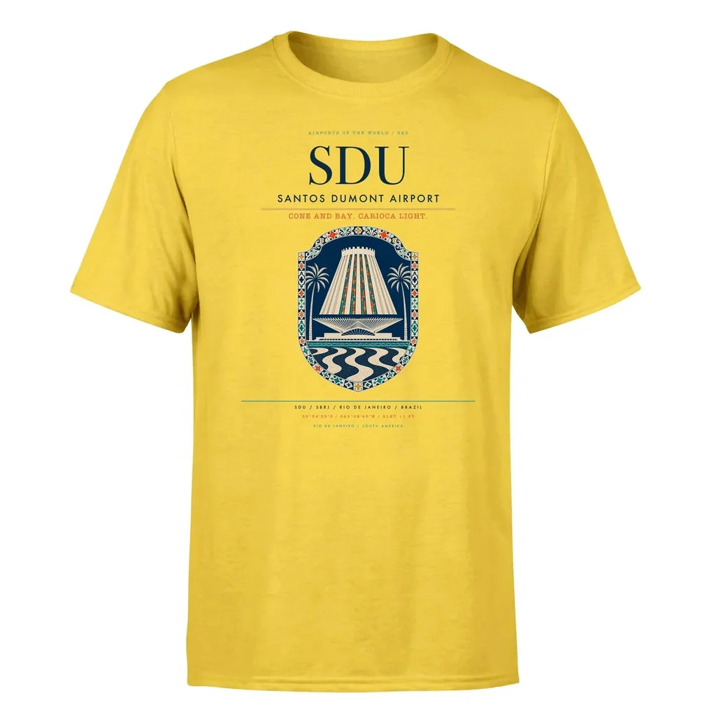 Santos Dumont Airport (SDU) T-Shirt single-side front print in Yellow | santos-dumont-airport-sdu-double-side-t-shirt
