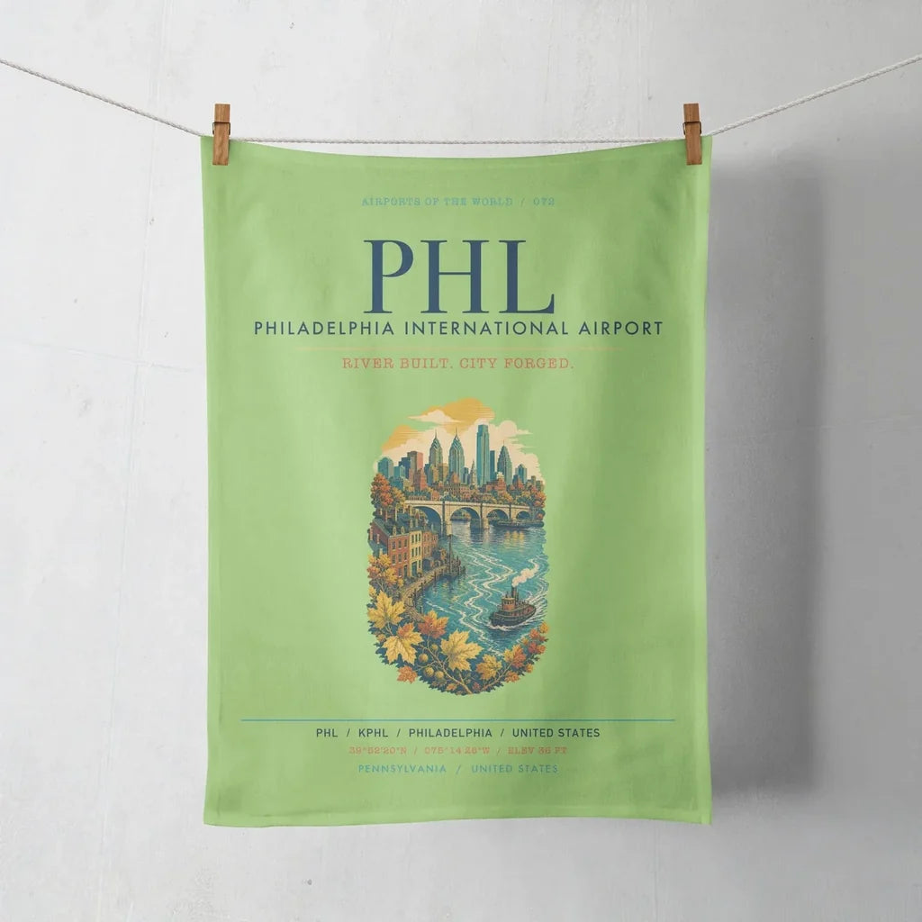 Philadelphia International Airport (PHL) design on light green towel