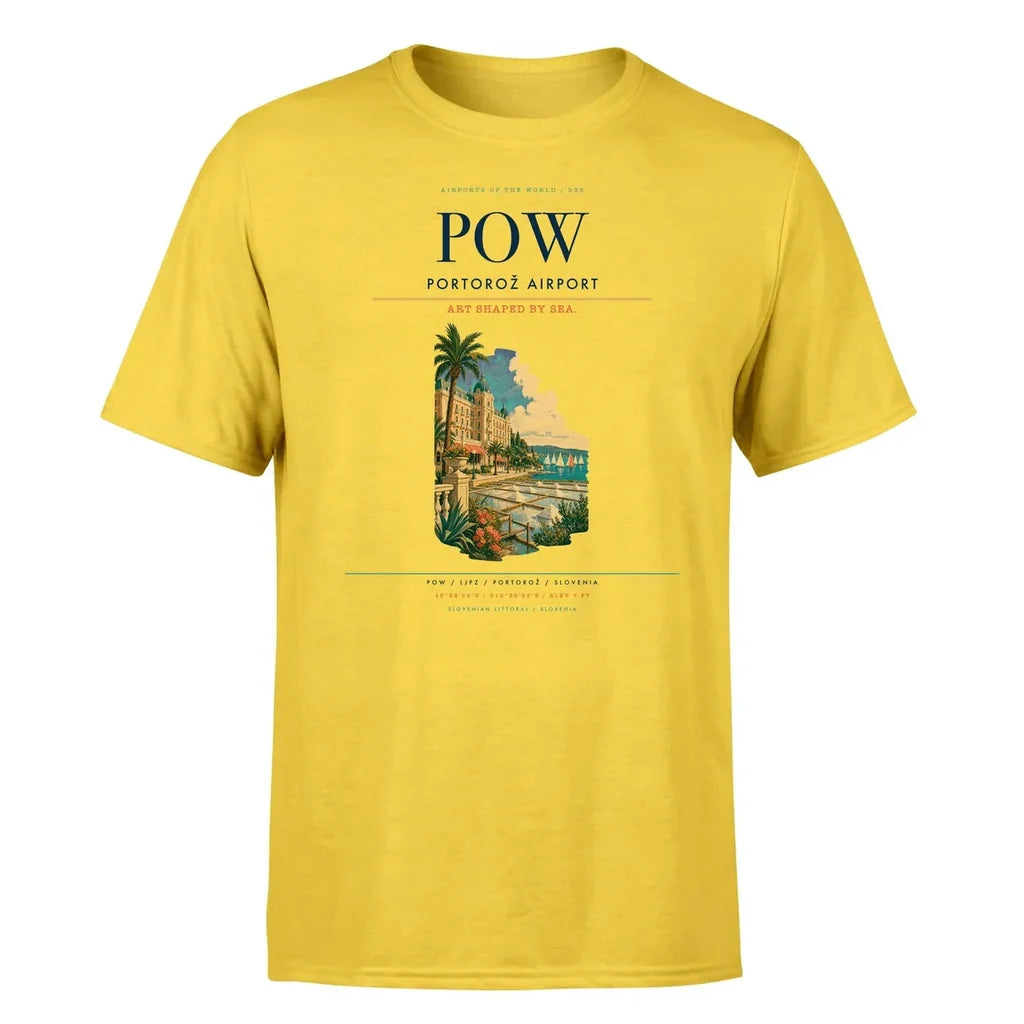 Portorož Airport (POW) T-Shirt single-side front print in Yellow | portorož-airport-pow-double-side-t-shirt