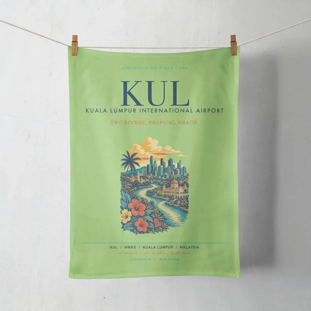 Kuala Lumpur International Airport (KUL) design on light green towel