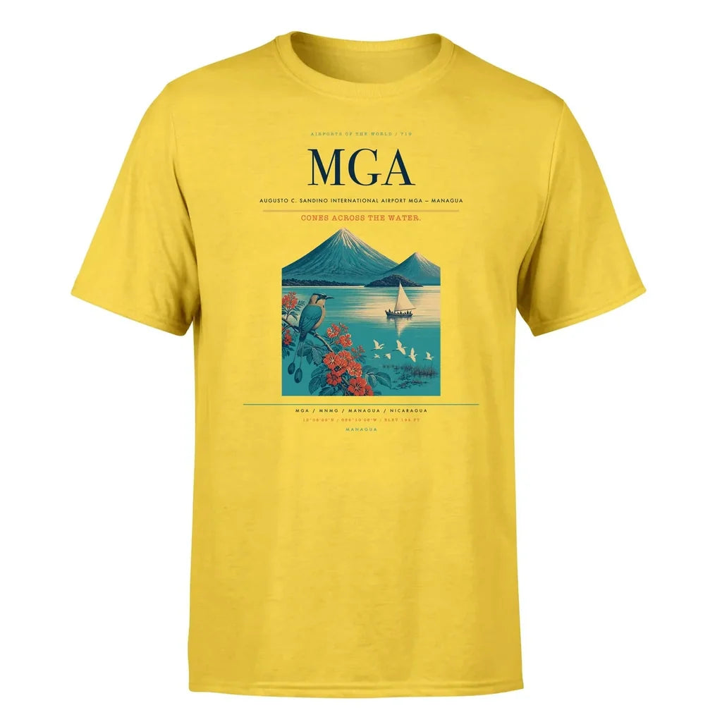 Augusto C. Sandino International Airport (MGA) T-Shirt single-side front print in Yellow | augusto-c-sandino-international-airport-mga-double-side-t-shirt