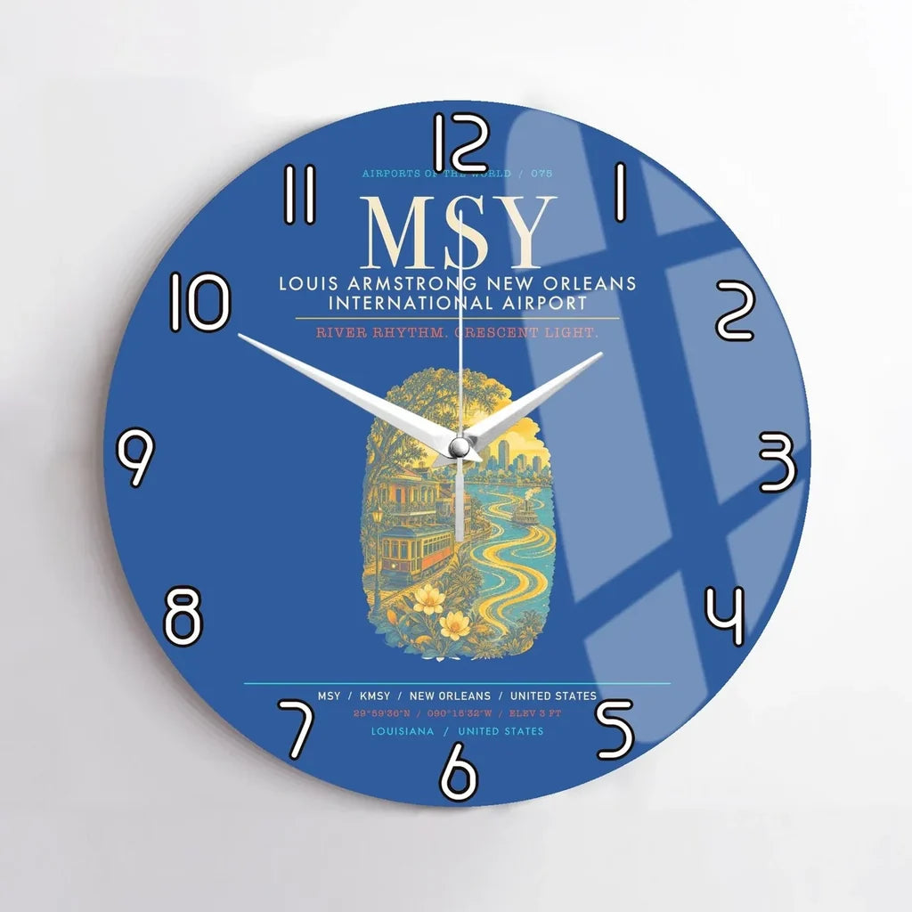 Louis Armstrong New Orleans International Airport MSY Wall-Clock No-Frame - Blue