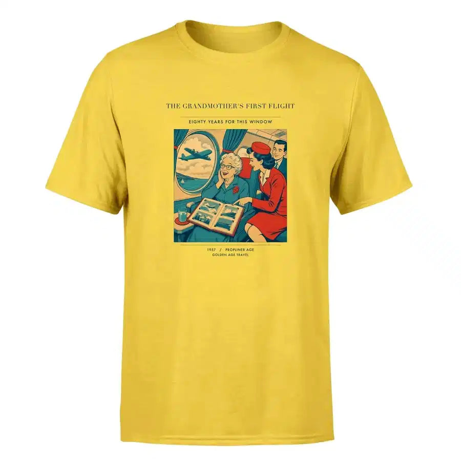 VINTAGE G4423 - The Grandmother's First Flight - Premium T-Shirt design on yellow premium t shirt