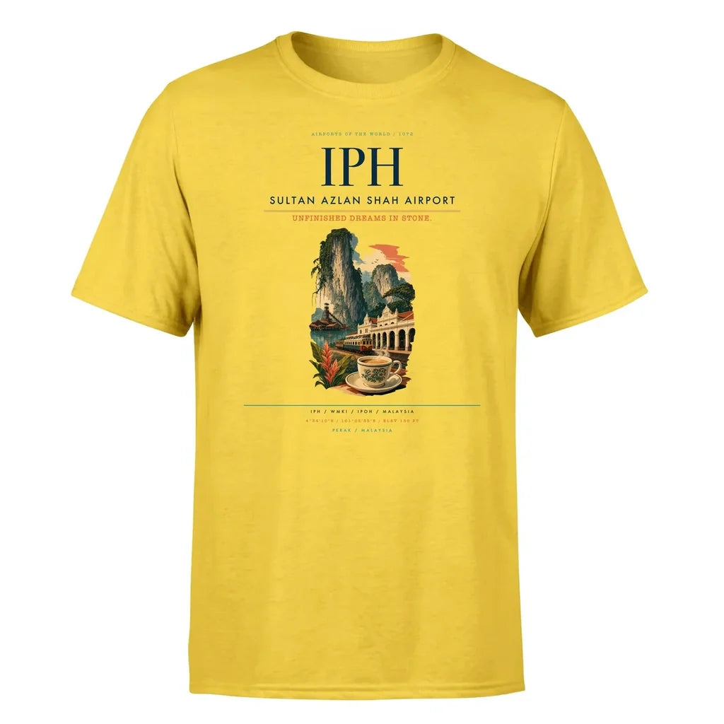 Sultan Azlan Shah Airport (IPH) T-Shirt single-side front print in Yellow | sultan-azlan-shah-airport-iph-double-side-t-shirt