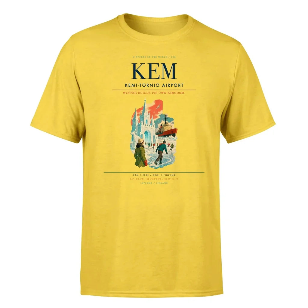 Kemi-Tornio Airport (KEM) T-Shirt single-side front print in Yellow | kemi-tornio-airport-kem-double-side-t-shirt
