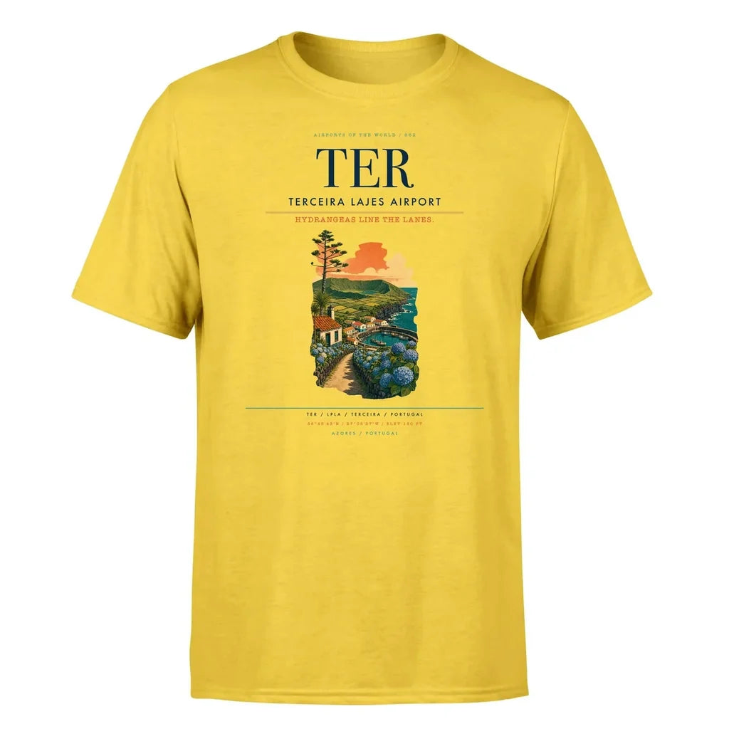 Terceira Lajes Airport (TER) T-Shirt single-side front print in Yellow | terceira-lajes-airport-ter-double-side-t-shirt