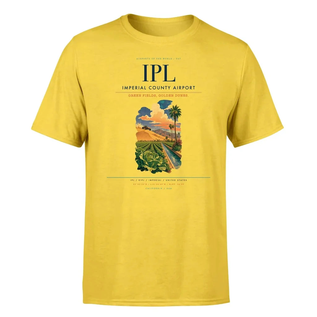 Imperial County Airport (IPL) T-Shirt single-side front print in Yellow | imperial-county-airport-ipl-double-side-t-shirt