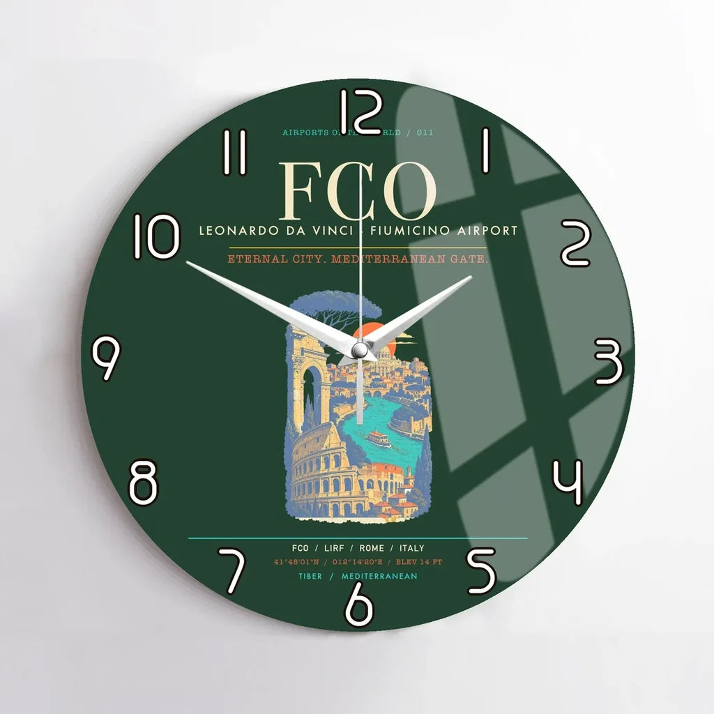 Rome Leonardo da Vinci Fiumicino Airport FCO Wall-Clock No-Frame - Dark Green
