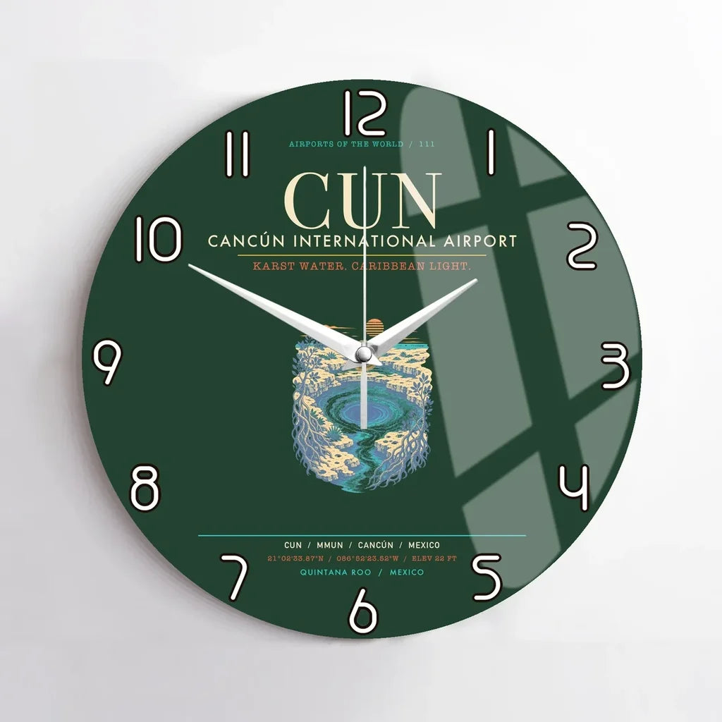 Cancun International Airport CUN Wall-Clock No-Frame - Dark Green