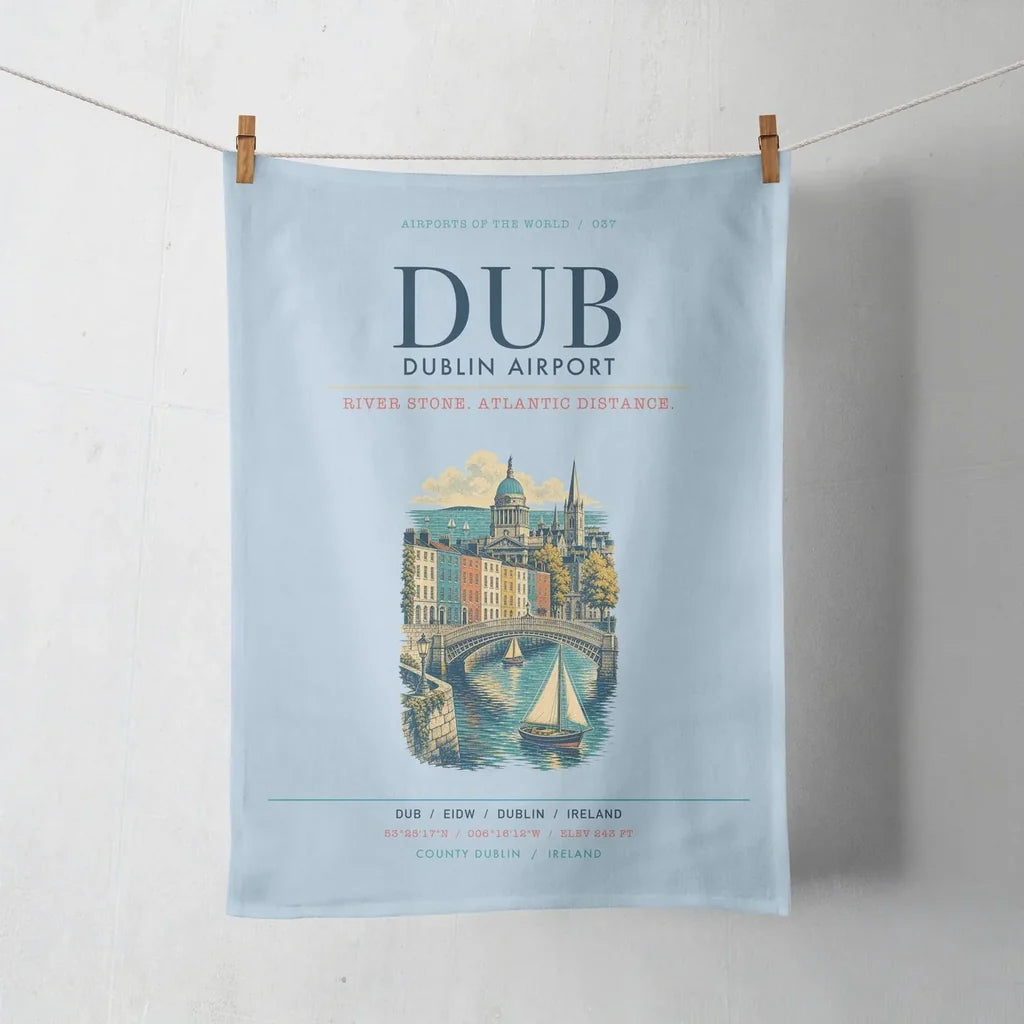 Dublin Airport (DUB) design on light blue towel