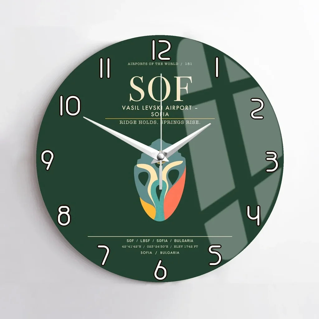 Vasil Levski Airport  Sofia SOF Wall-Clock No-Frame - Dark Green