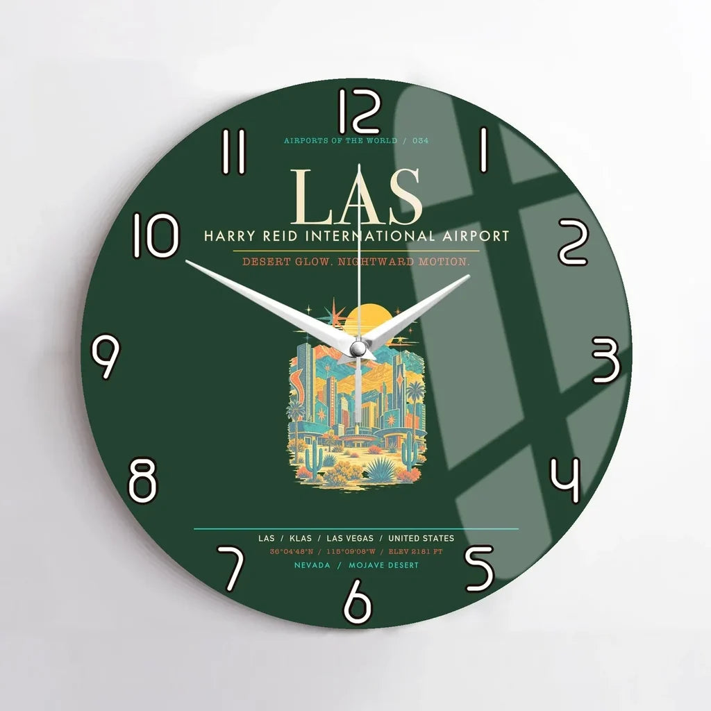 Las Vegas Harry Reid International Airport LAS Wall-Clock No-Frame - Dark Green
