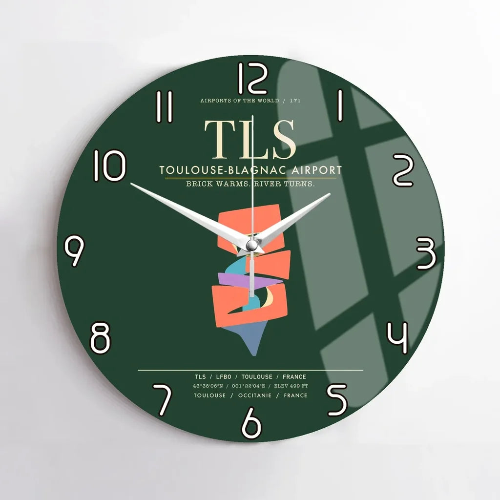 Toulouse-Blagnac Airport TLS Wall-Clock No-Frame - Dark Green