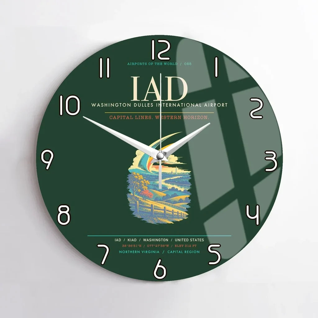 Washington Dulles International Airport IAD Wall-Clock No-Frame - Dark Green
