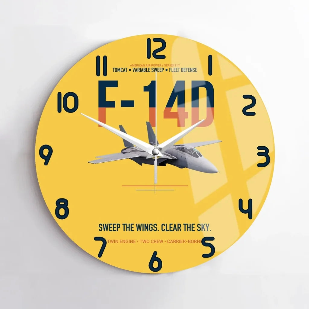 F-14D Tomcat Sweep The Wings Clear The Sky design on yellow no frame wall clock