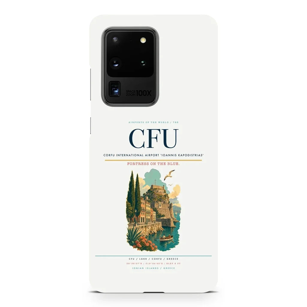 Corfu International Airport Ioannis Kapodistrias CFU design on samsung case - white
