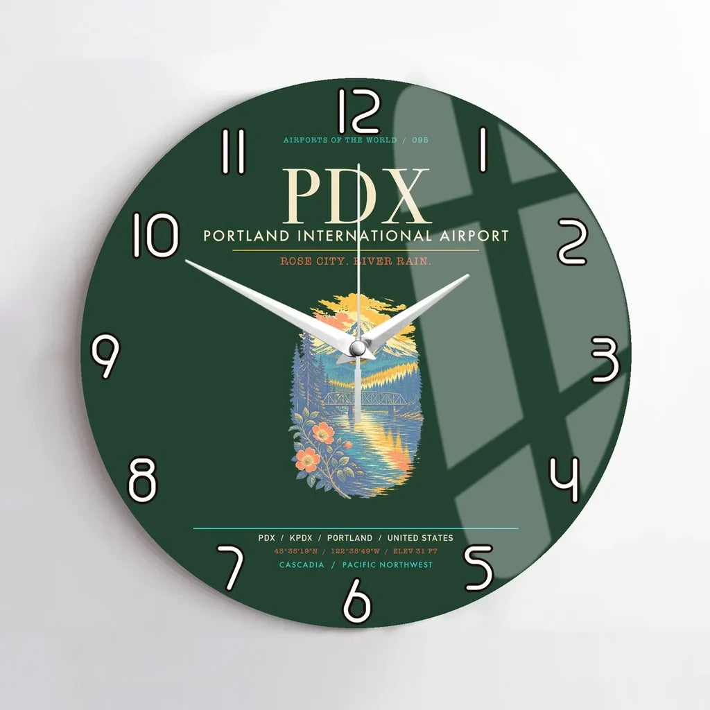 Portland International Airport PDX Wall-Clock No-Frame - Dark Green