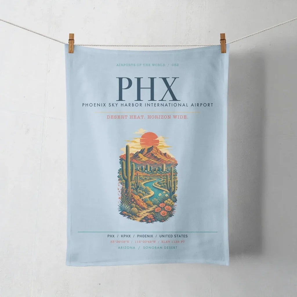 Phoenix Sky Harbor International Airport (PHX) design on light blue towel