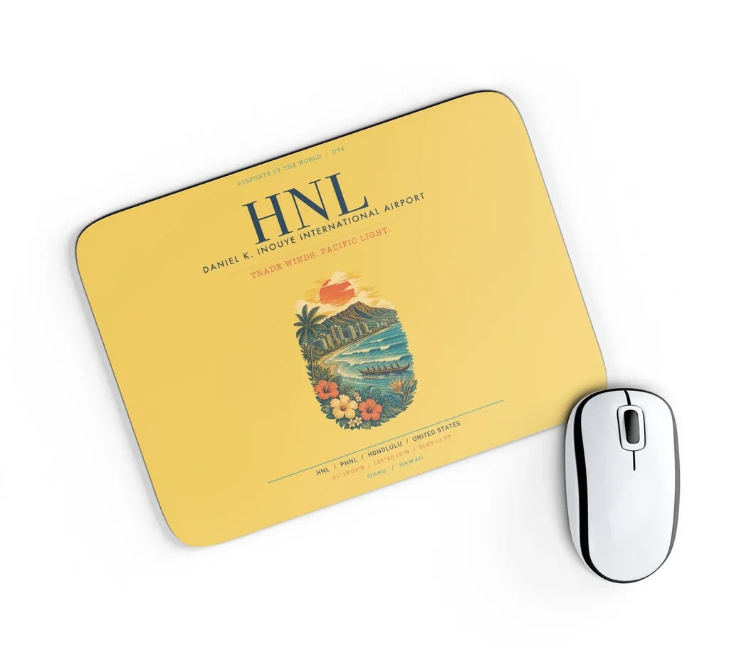 Honolulu Daniel K. Inouye International Airport (HNL) design on yellow rectangle mouse pad