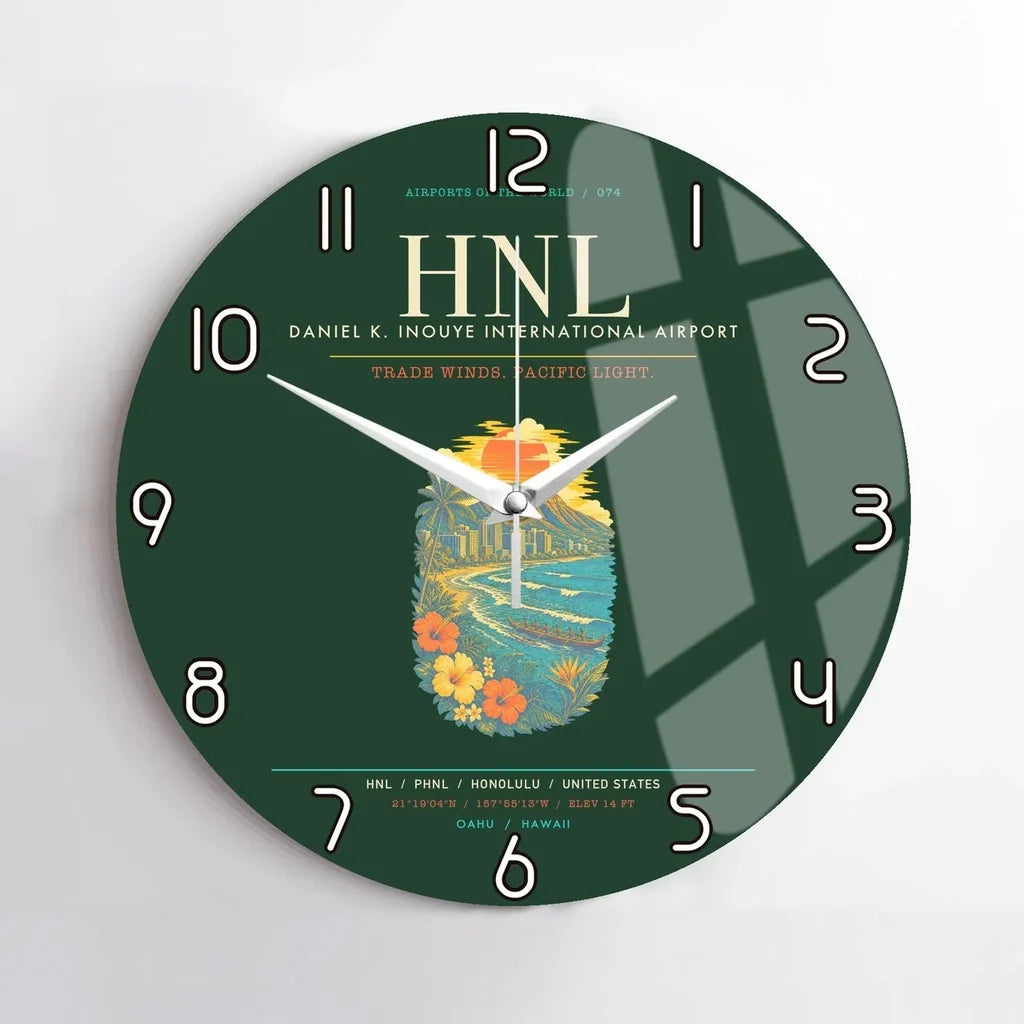 Honolulu Daniel K. Inouye International Airport HNL Wall-Clock No-Frame - Dark Green
