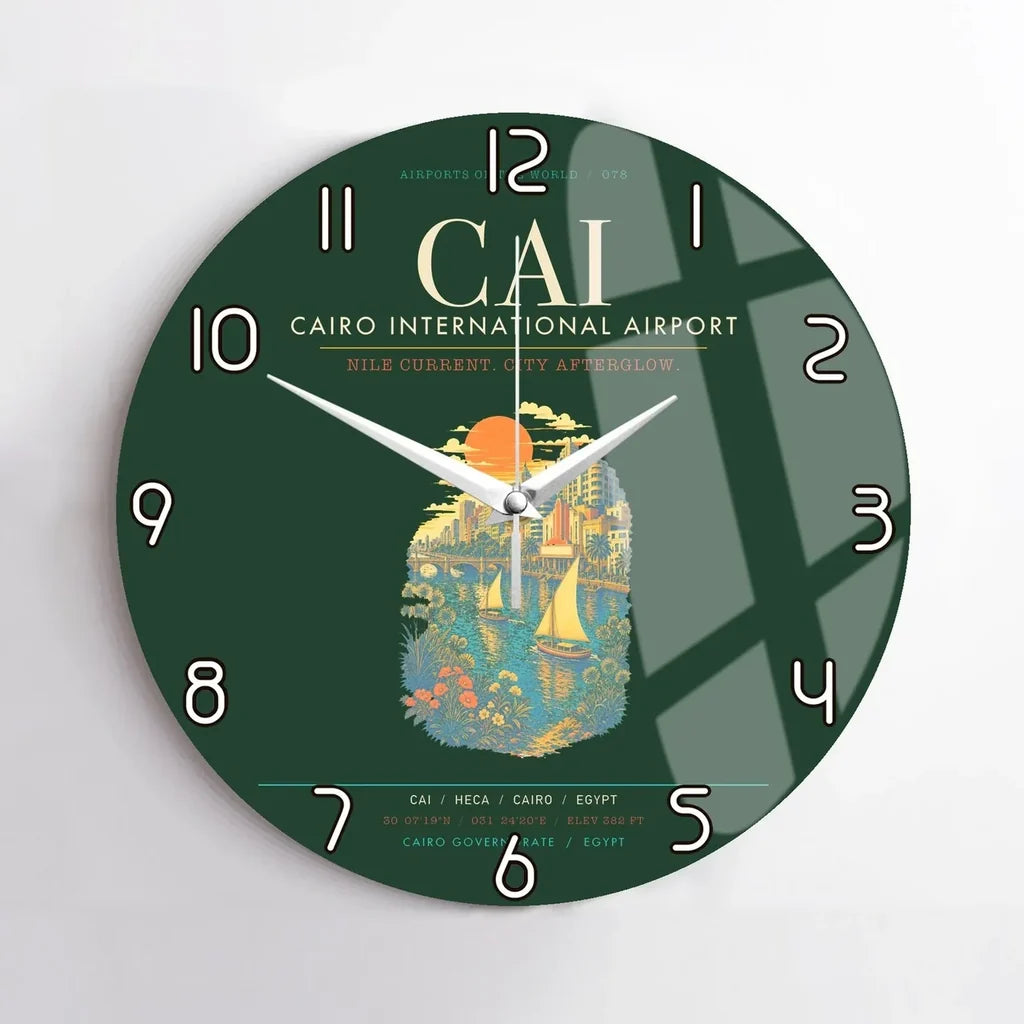 Cairo International Airport CAI Wall-Clock No-Frame - Dark Green