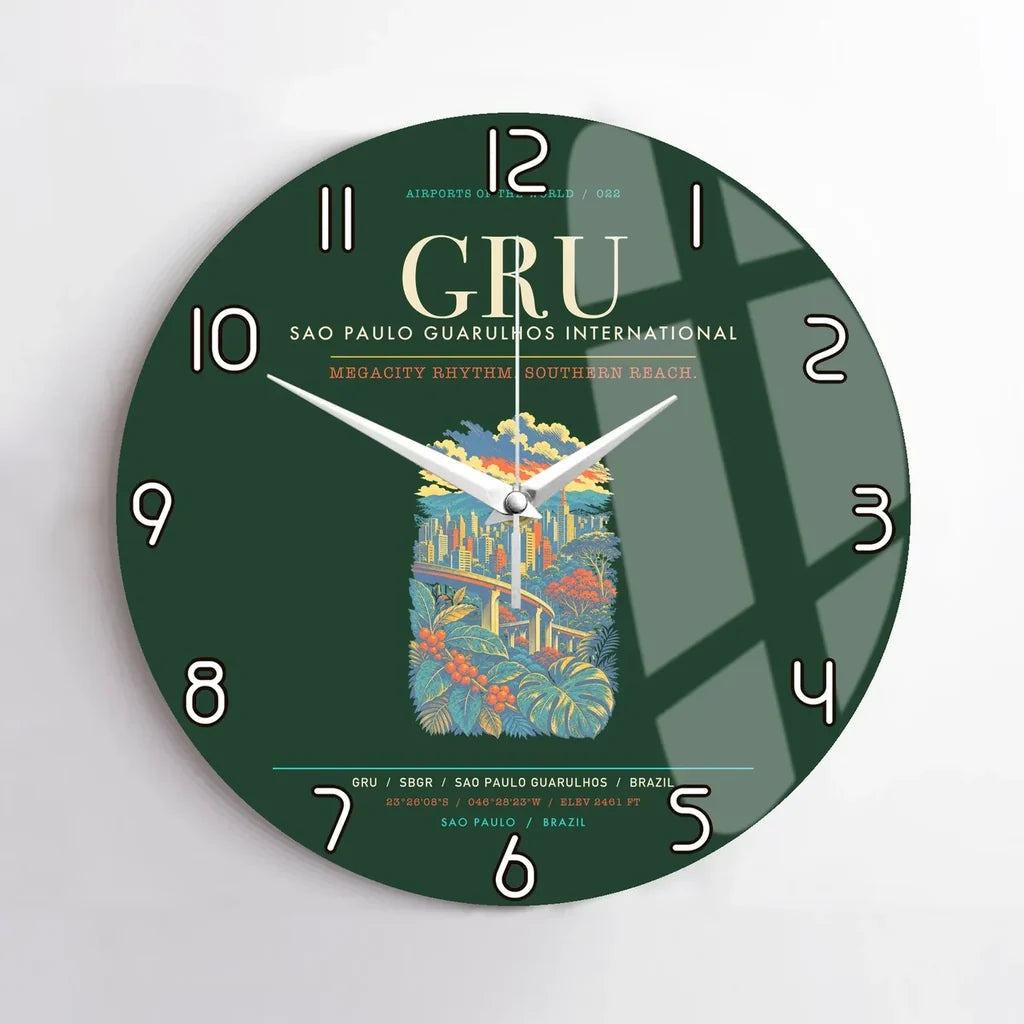 Sao Paulo Guarulhos International Airport GRU Wall-Clock No-Frame - Dark Green