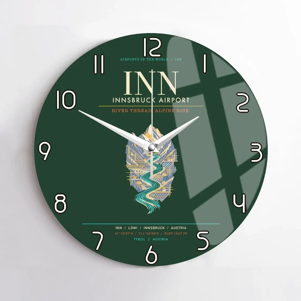 Innsbruck Airport INN - Inn Valley Alpine Weave Wall-Clock No-Frame - Dark Green