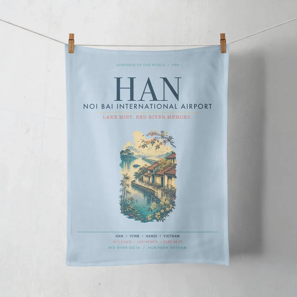 Noi Bai International Airport Hanoi (HAN) design on light blue towel
